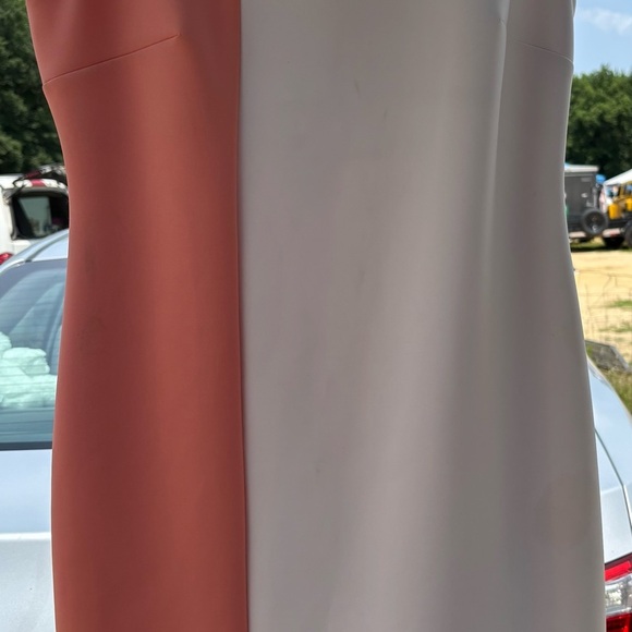 Calvin Klein Asymmetrical Sheath Dress in Cream and White - Picture 8 of 13